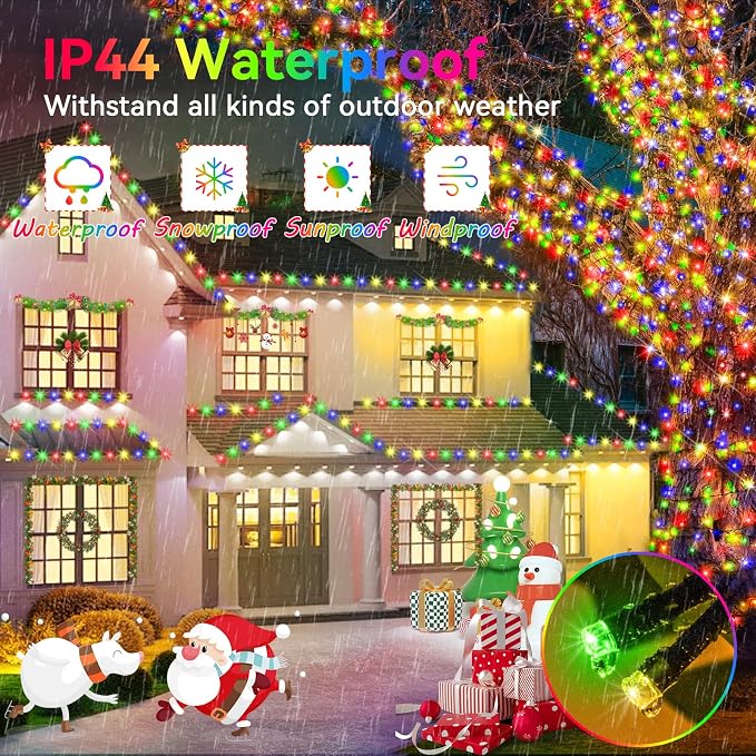 Hezbjiti 2 Pack 1000 LED 403 FT Christmas String Lights Outdoor, 8 Lighting Modes IP44 Waterproof Fairy Lights with Timer and Dimmable Function for Party Tree Decorations (Multicolor, Green Wire)