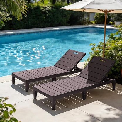 Greesum 4-Pack Adjustable Chaise Lounges, Brown | 5-Pos Recline, Waterproof PP, UV/Fade-Resist, Easy-Clean, Patio/Pool/Beach, Tool-Free