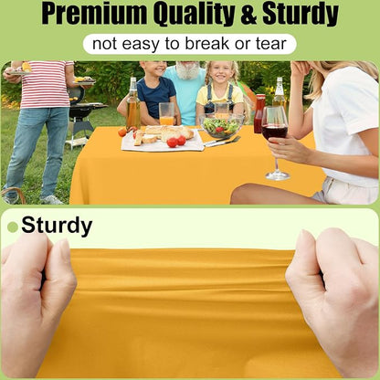 Smiry Disposable Table Cloth - 6 Pack, 54 x 108 Inch Waterproof Rectangle Tablecloths for Parties, Decorative Plastic Table Cover, Leakproof & Sturdy, Mustard Yellow
