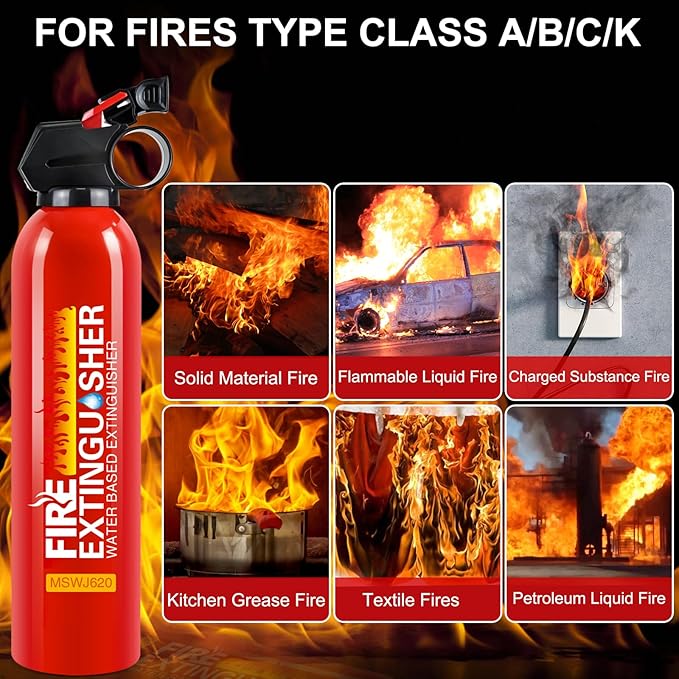 Fire Extinguishers with Mount Bracket - 3 Packs Small Portable Fire Extinguisher for Home, Kitchen, Car, Boat, RV, Vehicle - 620ml Water-Based Fire Extinguisher for Class A, B, C, K Fire
