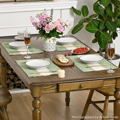 Artoid Mode Light Green Farmhouse Rustic Placemats Set of 6,12x18 Inch Seasonal Hollow Table Mats Party Kitchen Dining Decoration