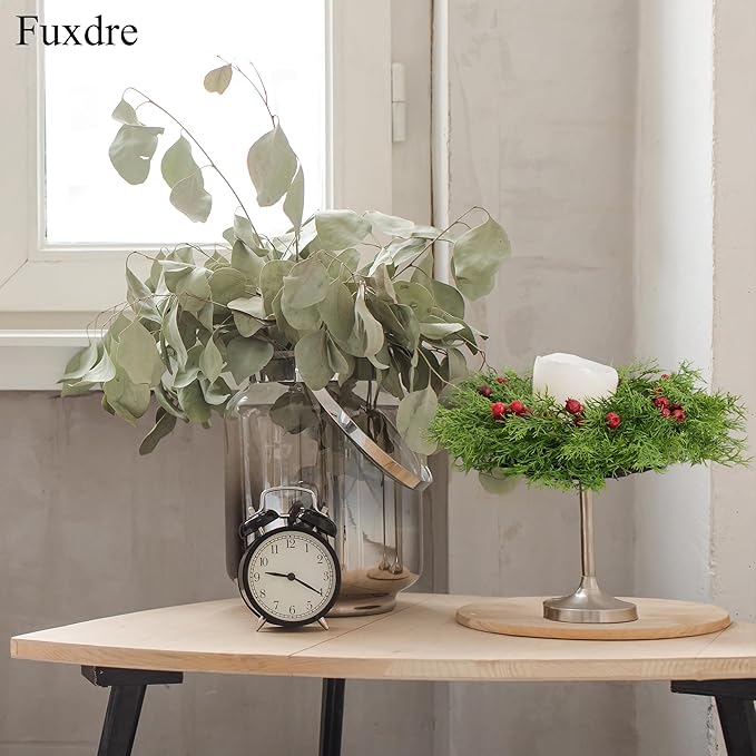 2 Pcs Christmas Candle Rings Wreaths, 10 Inch Candle Wreath with Artificial Red Berries and Cedar, Christmas Candle Holder Indoor Decor for Home Kitchen Cabinets Centerpieces for Tables
