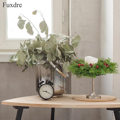 2 Pcs Christmas Candle Rings Wreaths, 10 Inch Candle Wreath with Artificial Red Berries and Cedar, Christmas Candle Holder Indoor Decor for Home Kitchen Cabinets Centerpieces for Tables