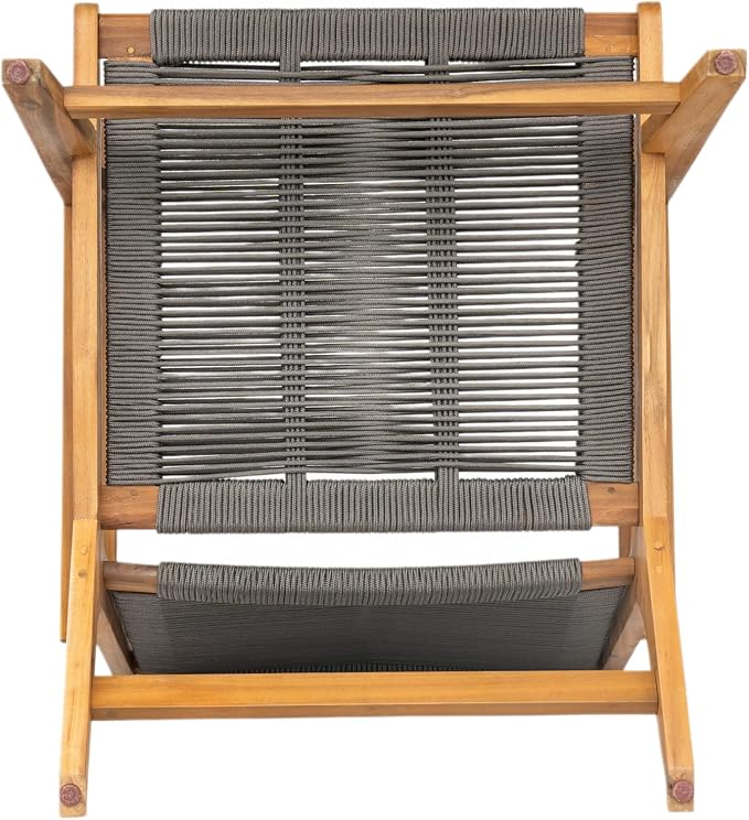 Christopher Knight Home Veera Patio Lounge Chair Set of 2, Acacia Wood Frame, Handwoven Rope, Mid-Century Modern, Dark Grey & Teak