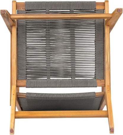 Christopher Knight Home Veera Patio Lounge Chair Set of 2, Acacia Wood Frame, Handwoven Rope, Mid-Century Modern, Dark Grey & Teak