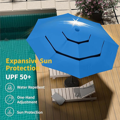 Kingdura 10ft 3-Tier Patio Umbrella with Solar Lights, Table Umbrella Outdoor Patio with Easy Crank & Tilt, 8 Sturdy Ribs, UV Protection, 32 LED Lights for Deck, Poolside, Market (Royal blue)
