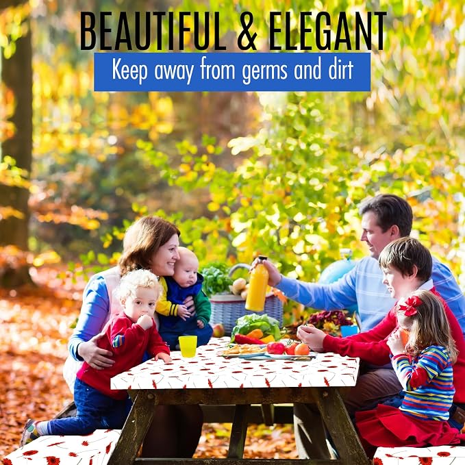 Premium Picnic Table Cover with Bench Covers Vinyl Fitted picnic table covers with Elastic RV Camping Accessories and Camper must haves Waterproof (Summer Flowers, 72 x 30 (6ft) with skewers