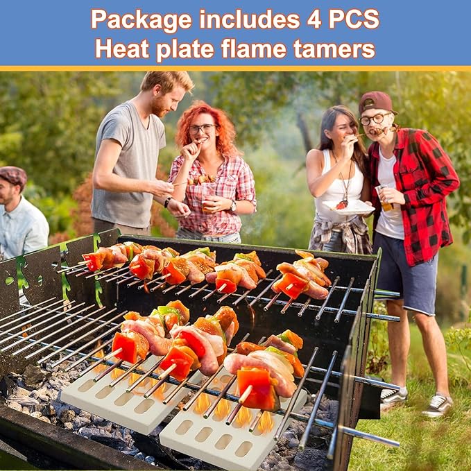 Ceramic Brick, Ceramic Radiant Flame Tamer Replacement for Barbeques Galore Grand Turbo, Grand Hall, Members Mark Grills, Heat Plate Ceramic Briquettes, 7 1/16" x 4 3/4" x 1/2", 4 Pack