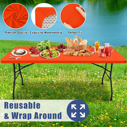 Moosfor Spandex 4 Foot Rectangle Table Cloth, Elastic Fitted Tablecloths for Picnic, Stretch Washable Patio Table Cover for Outdoor, Camping, Banquet and Parties (Orange, 24"x48")