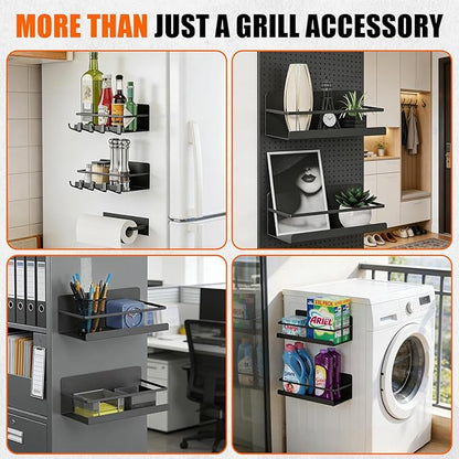 2 Pack of Magnetic Storage Bins for Pellet Grills, Smoker Grill Accessories & Caddy Shelf, Grill Storage Racks with Paper Towel Holder Compatible with Traeger/Pit Boss/Z Grills