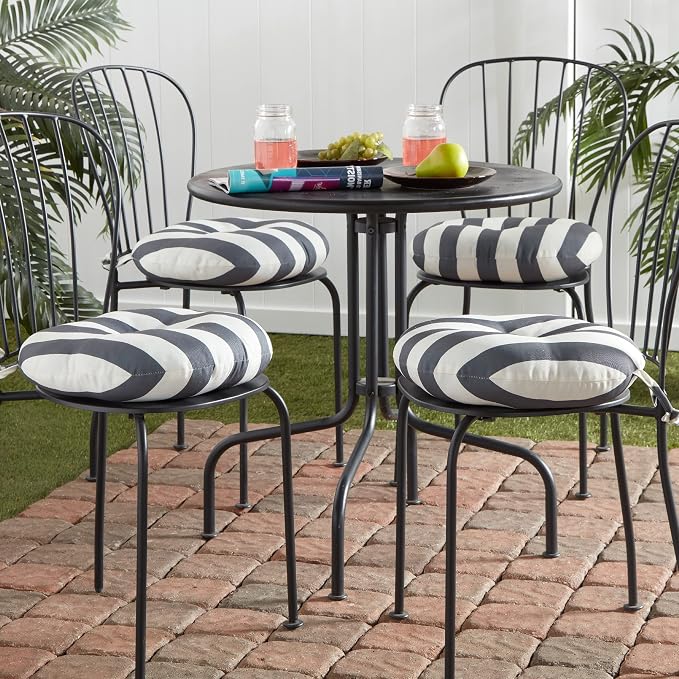 Greendale Home Fashions Gray Stripe Outdoor 15-inch Bistro Seat Cushion, Set of 4