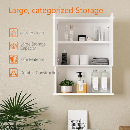 Bathroom Wall Cabinet, Over The Toilet Storage Cabinet, 24x30 Inch Bathroom Medicine Cabinet with 2 Door & Adjustable Shelves, Bathroom Cabinet Wall Mounted, for Laundry Room, Kitchen