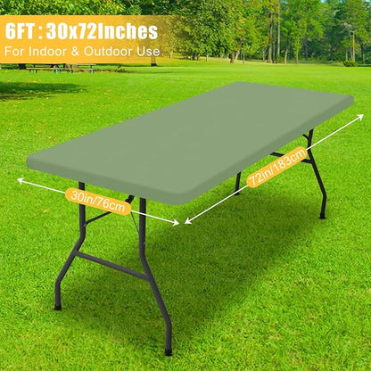 Rectangle Table Cloth, Waterproof Elastic Fitted Tablecloth for 6 Foot Folding Tables, Washable Polyester Tablecloths for Picnic, Camping, Outdoor (Green, 30"x72")