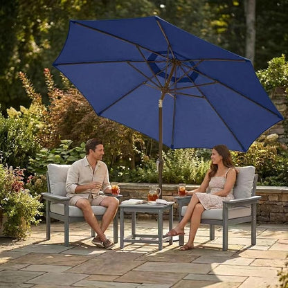 Kingdura 9FT Outdoor Patio Umbrella, Round Market Table Umbrella with Push‑Button Tilt and Crank Lift, 8 Sturdy Metal Ribs, UV50+ Protection Canopy for Backyard, Lawn, Deck, Poolside, Garden (Navy blue)