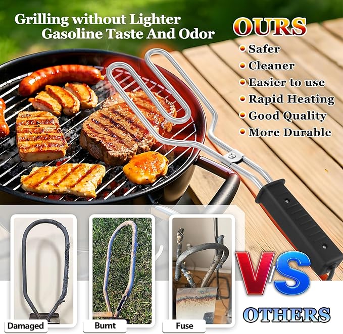 650W Electric Charcoal Starter - Fire Lighter for BBQ Grill Fireplace Smoker Campfires Coal Quick Ignite Briquettes, Durable Stainless Steel 304 Heat Element Coils with 25 Inch Power Cord