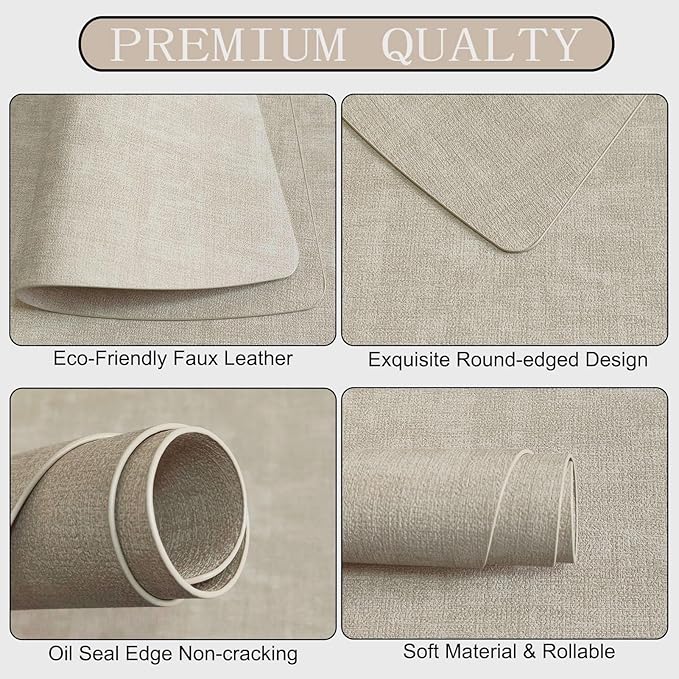 Round Table Placemats Set of 4, Beige Wedge Shaped Faux Leather Placemats, Non-Slip Heat Resistant Washable Mats for Kitchen Dining Patio BBQ