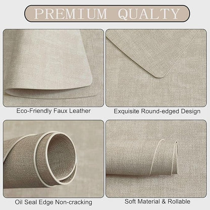 Round Table Placemats Set of 4, Beige Wedge Shaped Faux Leather Placemats, Non-Slip Heat Resistant Washable Mats for Kitchen Dining Patio BBQ