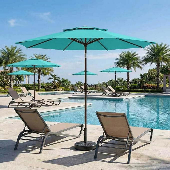 Patio Umbrella, 2 Tier Outdoor Table Umbrella, Large Vented Market Umbrellas with Push Button Tilt and Crank, 8 Sturdy Ribs for Backyard, Deck, Pool, UPF50+ UV Protection