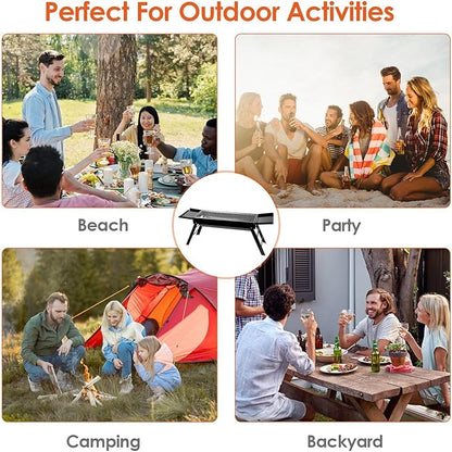 TeqHome Barbecue Charcoal Grill, Stainless Steel Folding Portable BBQ Grill with 2 Side Tray, Foldable Tabletop Grill for Outdoor Cooking Picnics Camping Hiking Tailgating Backpacking Party Backyard