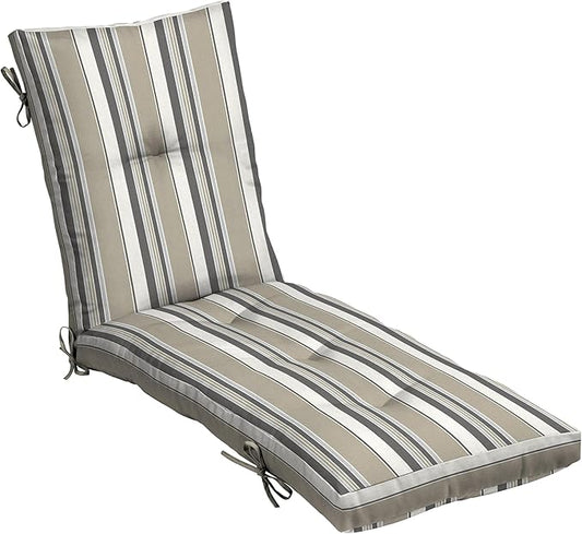 Arden Outdoor Tufted Chaise Cushion, earthFIBER, 22x76, Taupe Grey Stripe | Plush Comfort, Modern Tuft, Lounge Cushion, Rain-Proof, Fade Resistant, Cushion for Chaise Lounger, Mold and Mildew Resistant