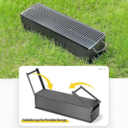 Foldable Wooden Charcoal Barbecue Grill Rectangular BBQ with Handle Ideal for Garden & Patio (50 * 19cm)