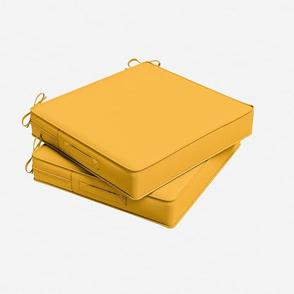 Outdoor Chair Cushion 17 x 16 x 3 Inches Patio Furniture Outdoor Waterproof Seat Cushion, Patio Chair Cushion with Handles and Ties, Square Dining Chair Cushion Set of 2, Yellow