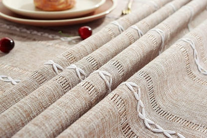 Chassic 60 x 104 inches Farmhouse Style Linen tablecloths, Wrinkle Resistant Washable Dining Room Table Cloths for 6 Foot Rectangle Tables - Hemstitch Light Coffee