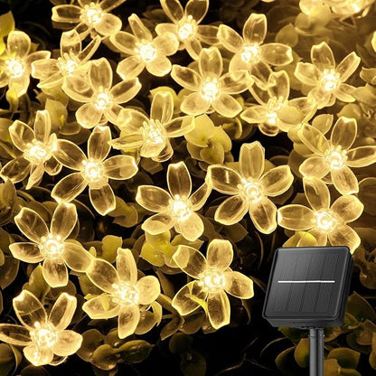 Brightown 60 LED Flower Solar String Lights Outdoor Waterproof, Fairy Lights for Garden Yard Fence Patio Christmas Tree Wedding Party Decor, Warm Whtie, 2 Pack