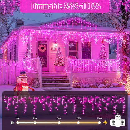 JMEXSUSS 400 LED Pink Christmas Icicle Lights | Connectable Pink Christmas Lights Indoor Outdoor with Remote, Icicle String Light for Room Fireplace Garden Eave Decorations