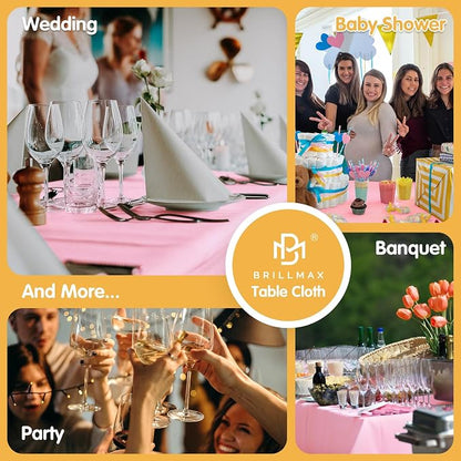 BRILLMAX 6 Pack Pink Tablecloths 70x120 Inch for 6-8ft Rectangle Tables | 150 GSM Polyester Fabric, Universal Fit, Water, Stain & Wrinkle Resistant Cloth Cover for Wedding Reception Banquet Party