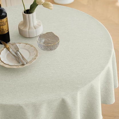 Faux Linen Round Tablecloths 60 inch, Waterproof Decorative Washable Texture Rustic Circle Table Cloth Cover for Dining Kitchen Party Farmhouse Outdoor(60 Inch,Round (2-4 Seats),Light Grey)