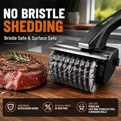 Electric Grill Brush, High Torque BBQ Bristle-Free Cleaner – Rechargeable Cordless with LED Light, Splash Guard & Scraper, Heavy Duty Grill Cleaner Tool for Outdoor Grill, Gift for Men Dad