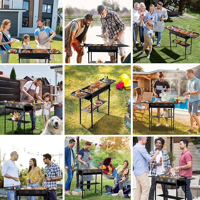 Portable Charcoal Grill with Side Table, Foldable Barbecue Grills BBQ Griddle for Outdoor Cooking Garden Party Picnic Hiking Travel Backyard, Easy to Assemble, Asadores de Carbon (Black)