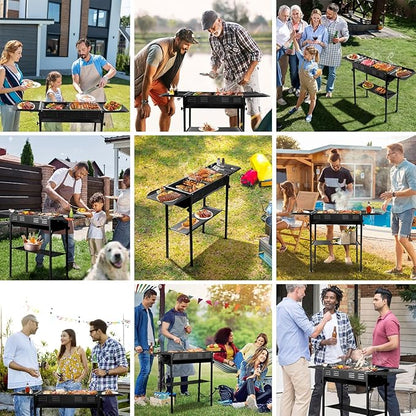Portable Charcoal Grill with Side Table, Foldable Barbecue Grills BBQ Griddle for Outdoor Cooking Garden Party Picnic Hiking Travel Backyard, Easy to Assemble, Asadores de Carbon (Black)