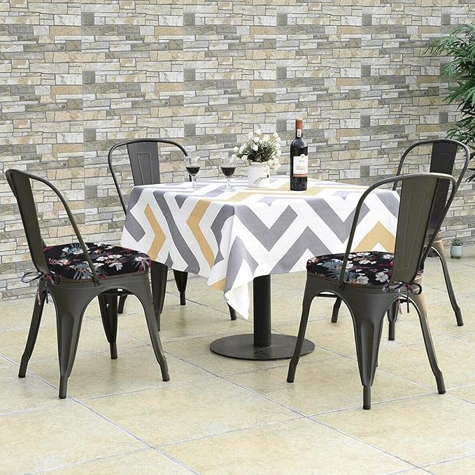 GUEGLSA Outdoor Waterproof Seat Cushions 14x14 inch, Non Slip Metal Chair Pad with Ties, U Shaped Metal Chair Cushion for Kitchen Dining Patio Chair, Set of 2, White Flower