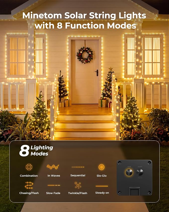 Solar String Lights, 6 Packs Total 198Ft 600 LED Fairy Lights Warm White | IP65 Waterproof Twinkle Lights with 8 Modes, Patio Lights for Tree Outside Patio Yard Party Wedding Christmas Decoration