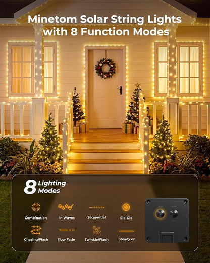 Solar String Lights, 4 Packs Total 132Ft 400 LED Fairy Lights Warm White | IP65 Waterproof Twinkle Lights with 8 Modes, Patio Lights for Tree Outside Patio Yard Party Wedding Christmas Decoration