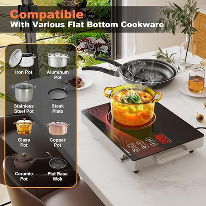 Portable Electric Stove 1800W, 110V Ceramic Hot Plate, Single Burner Cooktop with Knob Control, Timer, Safety Lock, Portable Cooking for Home, Office, RV