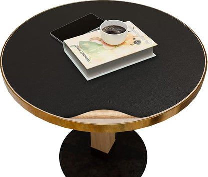 MAIDERN 18 Inch Round Cork & Leather Placemats, Cuttable Size (12-18 Inch), Trimmable Dining Table Mat, Heat Resistant/Non-Slip Table Cover for Kitchen, Office, or Restauran (Black)