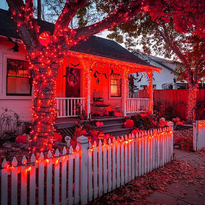 Nisocy Red String Lights with Green Wire, Waterproof Christmas Tree Fairy Lights with 8 Modes, Indoor Outdoor Decorative Lighting for Holiday, Party, Garden, Patio(66FT)