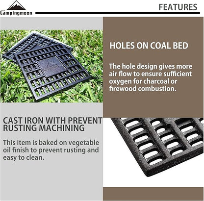 CAMPINGMOON Cast Iron Coal Bed Charcoal Fire Grate 6.89x6.89-inch T-175