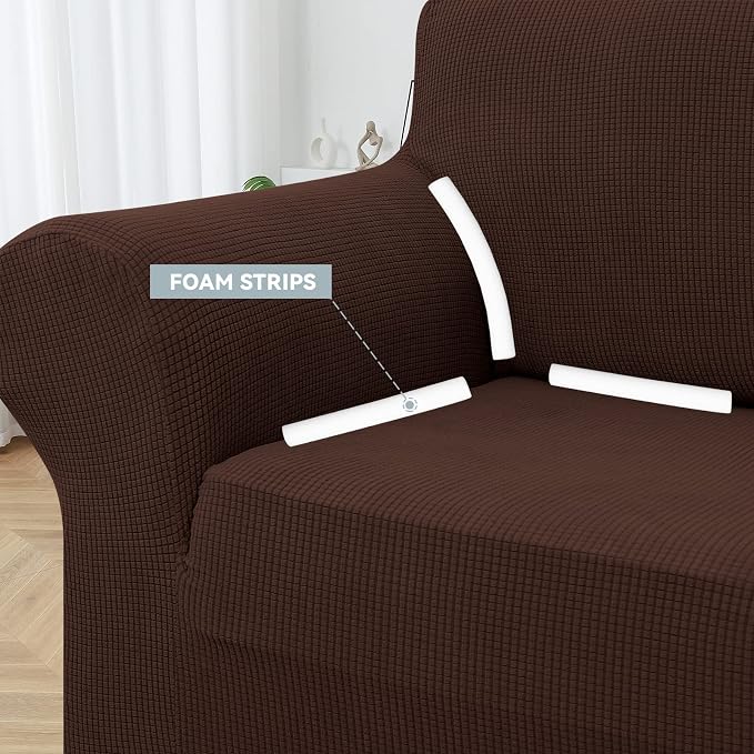 LURKA Oversized Couch Cover 1 Piece 4 Seater Sofa Slipcover, Chocolate | Soft Stretch Jacquard, Fits 94"-110" Oversized Sofas, Elastic Bottom for Secure Fit, Machine Washable, Pet & Kid Friendly