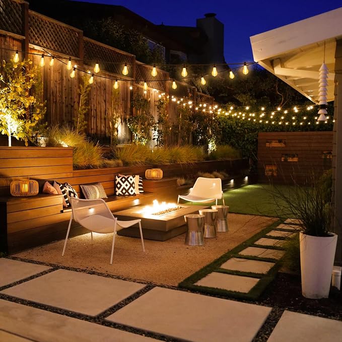 Larkvue 100FT LED Outdoor String Lights, Waterproof Patio Lights with 32 Shatterproof Dimmable 2700K A39 Bulbs Hanging Lighting for Outside Backyard