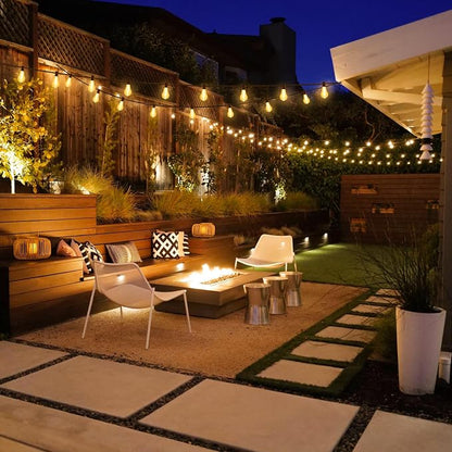 Larkvue 200FT(2x100FT) Outdoor String Lights, LED Patio Lights with 63 Waterproof Shatterproof A39 Dimmable Bulbs(3 Spare) for Balcony-2 Pack Black