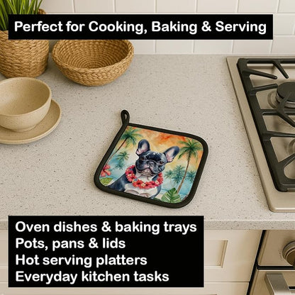 Caroline's Treasures French Bulldog Luau Pair of Pot Holders Kitchen Heat Resistant Pot Holders Sets Oven Hot Pads for Cooking Baking BBQ, 7 1/2 x 7 1/2