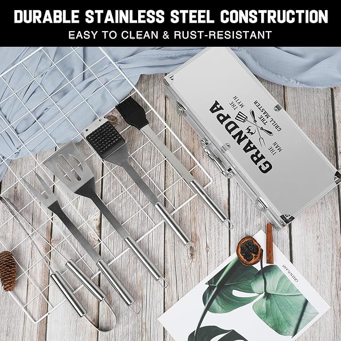 Grandpa Gifts for Fathers Day - Heavy Duty BBQ Grilling Accessories Kit for Outdoor Grill - Best Grandpa Gifts for Birthday Christmas