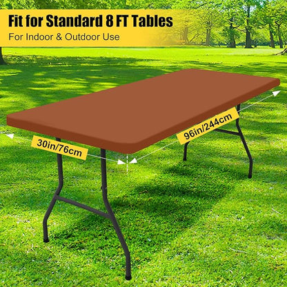 Smiry Rectangle Picnic Table Cloth, Waterproof Elastic Fitted Tablecloths for 8 Foot Tables, Washable Polyester Table Cover for Camping, Indoor and Outdoor (Terracotta, 30"x96")