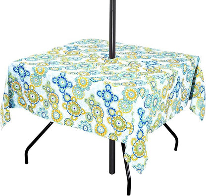 Poise3EHome Square Outdoor Tablecloth with Umbrella Hole and Zipper,Floral 60x60 Inch,Polyester SpillProof Washable Table Cloth for Spring Summer Patio Garden Poolside Picnic Camping BBQS