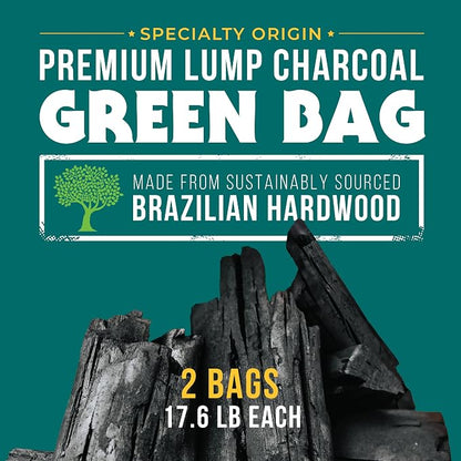 FOGO Brazilian Blend Hardwood Lump Charcoal, Natural, Large Sized Lump Charcoal for Grilling and Smoking, Restaurant Quality, 17.6 Pound Bag, 2-Pack