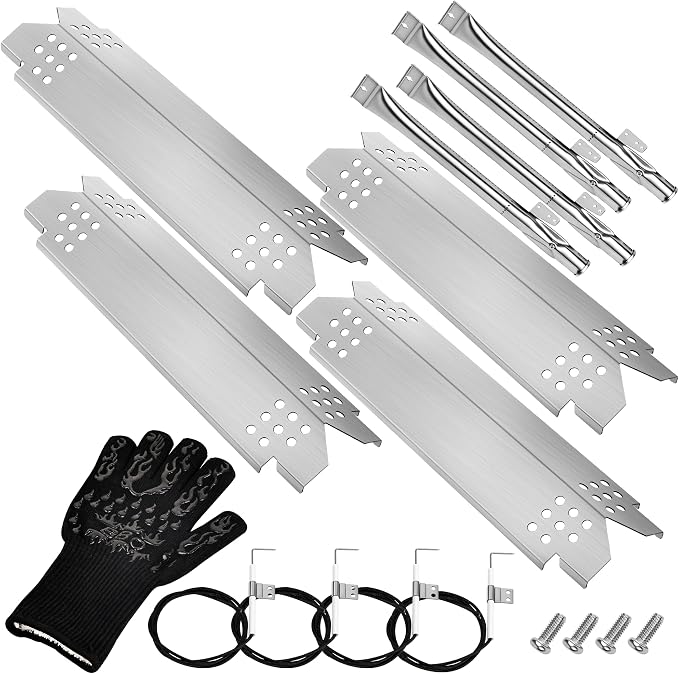 Romalon Stainless Steel Grill Replacement Parts Grill Burner Tube, Heat Plate and Grill Igniters Kit with Gloves Fit for Nexgrill 4 Burner 720-0830H 720-0783E 720-0830A Nexgrill 720-0888N
